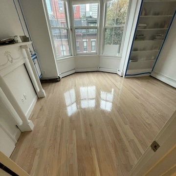 Full-house hardwood floor sanding and refinishing in Boston, MA - Bona water-based eco-friendly finish by American Builder Hardwood Floor